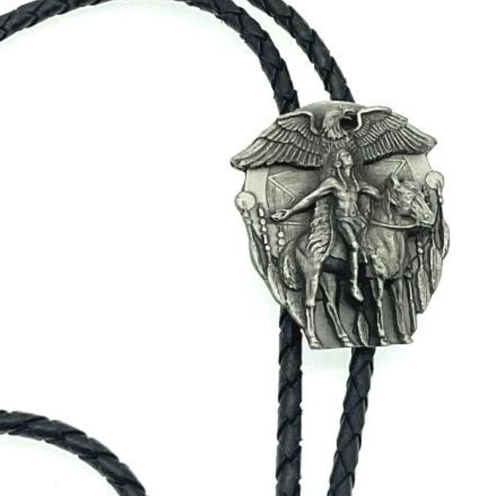 Siskiyou Buckle Co Fine Pewter Bolo Tie Jewelry Eagle Indian Horse Design